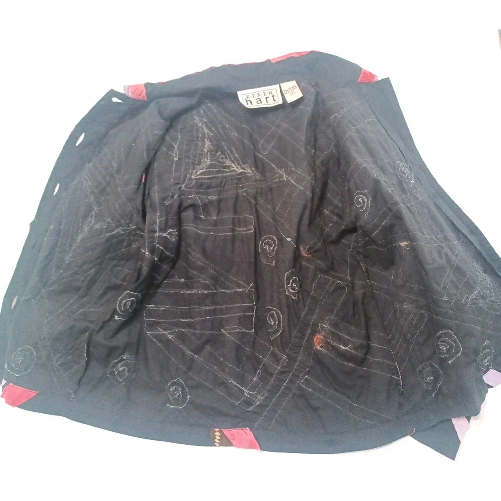 Keren Hart VTG Women's Rag Patch Button Jacket Blazer Sz S Boho Hippie *READ